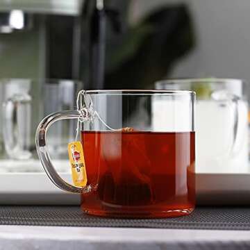 Glass Coffee Mugs(Set of 4),14-oz Clear Borosilicate Glass Coffee Cups,Lead-Free Drinking Glasses,La...