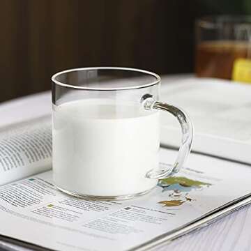 Glass Coffee Mugs(Set of 4),14-oz Clear Borosilicate Glass Coffee Cups,Lead-Free Drinking Glasses,Large Tea Cups with Comfortable Handle,Latte & Mocha Mugs,Espresso Coffee Gifts for Home and Cafe