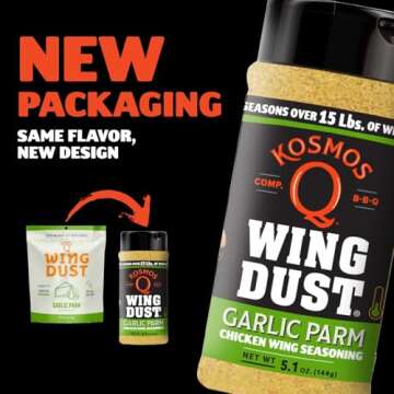 Kosmos Q Garlic Parmesan Wing Dust - 5 Oz Bag for Wings, Popcorn & More - Dry BBQ Rub with Real Garlic & Parmesan Cheese for Savory & Smoky Flavor (Garlic Parmesan)