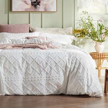 Bedsure Boho Bedding Queen for All Seasons, 3 Pieces Embroidery Shabby Chic Home Bedding Duvet Cover...