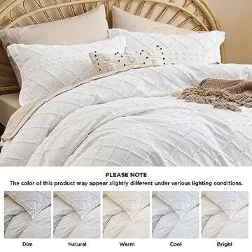 Bedsure Boho Bedding Queen for All Seasons, 3 Pieces Embroidery Shabby Chic Home Bedding Duvet Covers + Duvet Cover Queen Chic Geometric Tufted Duvet Cover