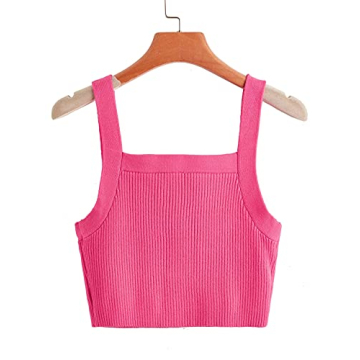 Floerns Women's Square Neck Rib Knit Crop Tank Top