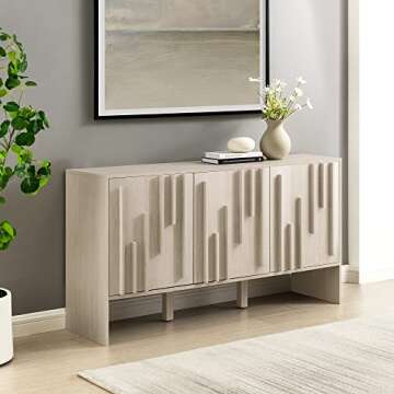 Walker Edison Contemporary Detailed 3-Door Sideboard 55 Inch Ivory Oak