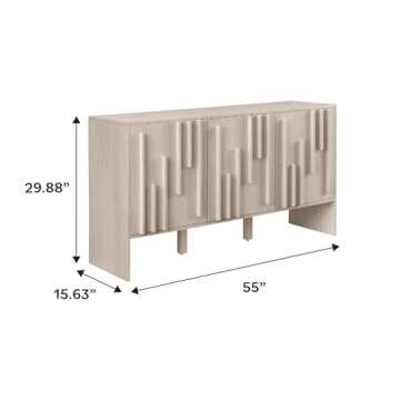 Walker Edison Contemporary Detailed 3-Door Sideboard 55 Inch Ivory Oak