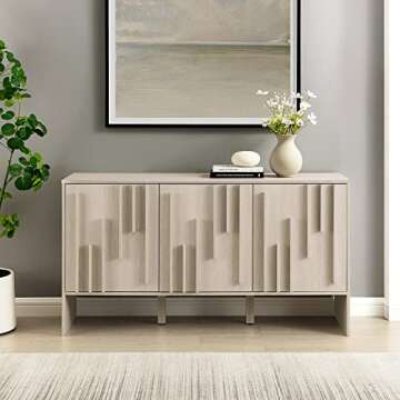 Walker Edison Contemporary Detailed 3-Door Sideboard 55 Inch Ivory Oak