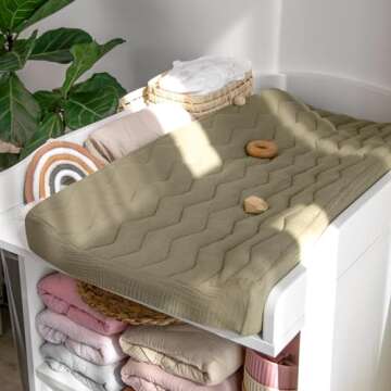 lulumoon Muslin Changing Pad Cover: Baby Cotton Quilted Changing Table Cover - Soft Changing Pad She...