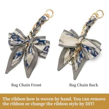 ZOOEASS Bag Extender Chain with Bow Ribbon Purse Chain Extender for Crossbody Bag Charms Women Handbag Decoration Accessories(Grey)
