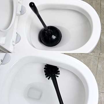 Casaphoria Toilet Plunger and Bowl Brush Combo for Bathroom Cleaning,Bathroom Accessories, Dark Black