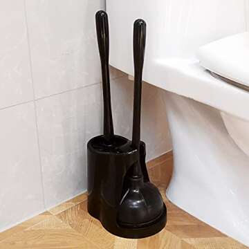 Casaphoria Toilet Plunger and Bowl Brush Combo for Bathroom Cleaning,Bathroom Accessories, Dark Black