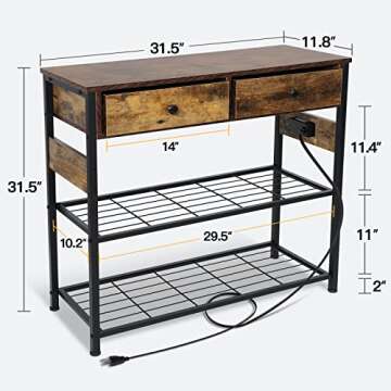 Console Table with Drawers, Entryway Table with Outlets and USB Ports, Console Table for Entryway, Industrial Sofa Table, Narrow Console Table with Storage for Living Room, Sofa, Hallway, Kitchen