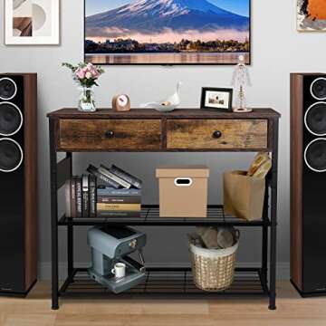 Console Table with Drawers, Entryway Table with Outlets and USB Ports, Console Table for Entryway, Industrial Sofa Table, Narrow Console Table with Storage for Living Room, Sofa, Hallway, Kitchen