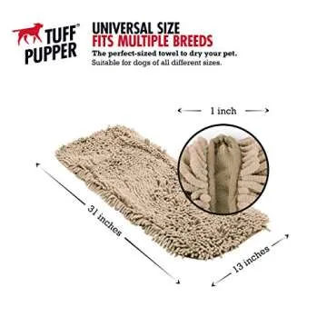 Tuff Pupper Quick Dry Towel for Dogs | Ultra Absorbent Microfiber Shammy | Extra Large 35x15 Size Dog Bath Towel | Comfortable Hand Pockets | Indoor Outdoor Use | Durable Material | Machine Washable