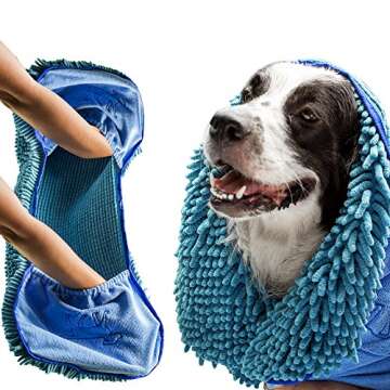 Tuff Pupper Quick Dry Towel for Dogs | Ultra Absorbent Microfiber Shammy | Extra Large 35x15 Size Dog Bath Towel | Comfortable Hand Pockets | Indoor Outdoor Use | Durable Material | Machine Washable