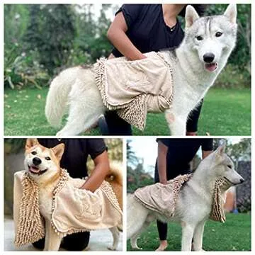 Tuff Pupper Quick Dry Towel for Dogs | Ultra Absorbent Microfiber Shammy | Extra Large 35x15 Size Dog Bath Towel | Comfortable Hand Pockets | Indoor Outdoor Use | Durable Material | Machine Washable
