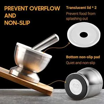 Tera 18/8 Stainless Steel Mortar and Pestle with Brush Spice Grinder Pill Crusher Herb Bowl Pesto Powder 1.5 Cup 350ml