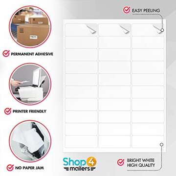 Shop4Mailers 30-Up White Shipping Labels - 3,000 Count