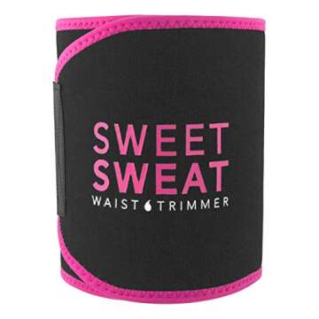 Sweet Sweat Premium Waist Trimmer for Men & Women. Includes Free Sample of Sweet Sweat Workout Enhancer!, Black/Pink, Medium