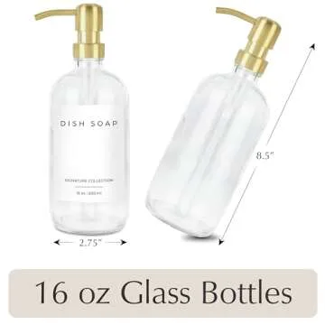 Emerson Essentials Glass Soap Bottle Dispensers - Set of 2 with Stainless Steel Pumps