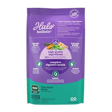 Halo Holistic Plant-Based Recipe with Kelp, Complete Digestive Health, Vegan Dry Dog Food Bag, Adult...