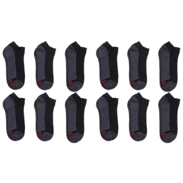 Hanes Men's Low Cut Socks, Max Cushion, Black, 6-12 (Pack of 12)