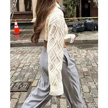 Women Y2K Knitted Crop Tops Color Block Patchwork Sweaters Long Sleeve Crochet Coverup Trendy Autumn Streetwear