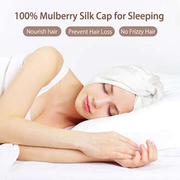 OLESILK Silk Bonnet for Sleeping Women: 100% Mulberry 22 Momme Silk, Adjustable Fit for Night Hair Care, No Frizz for Curls, White