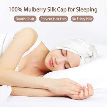 OLESILK Silk Bonnet for Sleeping Women: 100% Mulberry 22 Momme Silk, Adjustable Fit for Night Hair Care, No Frizz for Curls, White