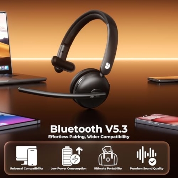 AI Noise Cancelling Bluetooth Headset with 65H Battery