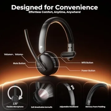 AI Noise Cancelling Bluetooth Headset with 65H Battery
