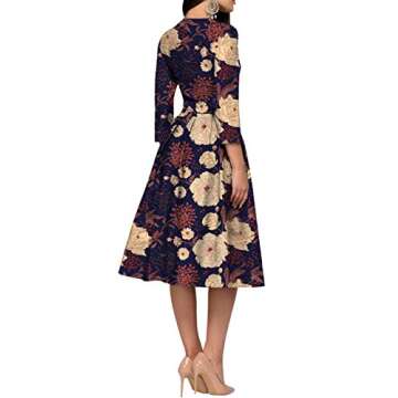 Simple Flavor Women's Floral Vintage Dress Elegant Midi Evening Dress 3/4 Sleeves(XH3159BL,Medium)