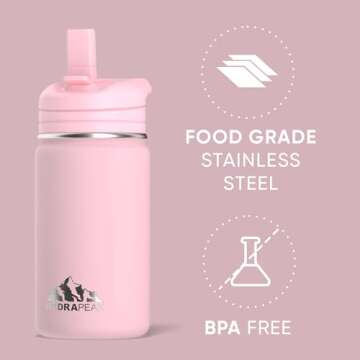 Hydrapeak Mini 14oz Water Bottle with Straw Lid, Stainless Steel Double Wall Insulated Water Bottle ...