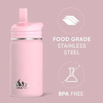 Hydrapeak Mini 14oz Water Bottle with Straw Lid, Stainless Steel Double Wall Insulated Water Bottle ...