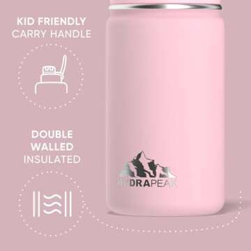 Hydrapeak Mini 14oz Water Bottle with Straw Lid, Stainless Steel Double Wall Insulated Water Bottle | Leak-Proof and Spill-Proof Water Bottle, 24 Hours Cold (Pink)