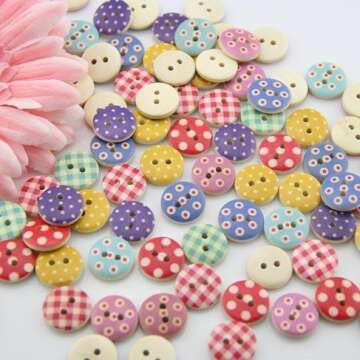 mahaohao 100pcs Mixed Wooden Buttons in Bulk Buttons for Crafts Button Round Colorful Painting Butto...