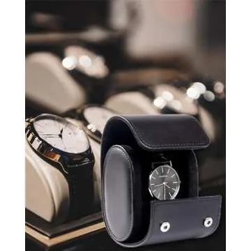 Mr.Okay Single Watch Travel Case -Classic Leather Watch Case with Perfect Texture. Watch Carrying Case or Organizer for Storage and Display. Ideal Gift for Men Traveling, All Handmade by Artisans