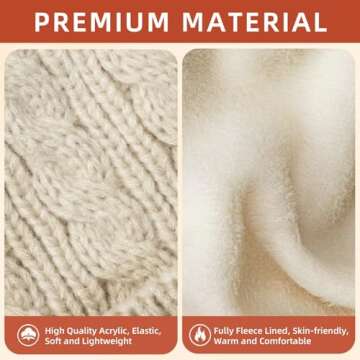 Beanies Women with Double Pom Pom, Winter Hats for Women Cold Weather Warm Cable Knit Fleece Lined, Cute Beanie Cap for Daily Use(Black)