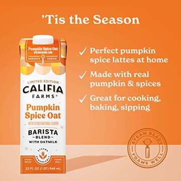 Califia Farms - Pumpkin Spice Oat Barista Blend Oat Milk, 32 Oz (Pack of 6), Shelf Stable, Dairy Fre...