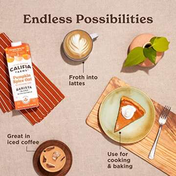 Califia Farms - Pumpkin Spice Oat Barista Blend Oat Milk, 32 Oz (Pack of 6), Shelf Stable, Dairy Free, Plant Based, Vegan, Gluten Free, Non GMO, High Calcium, Milk Frother, Creamer, Oatmilk