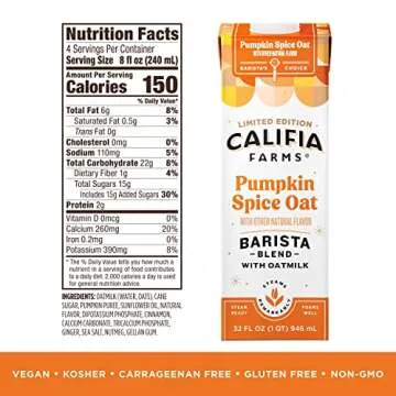 Pumpkin Spice Oat Barista Blend, Califia Farms 32oz