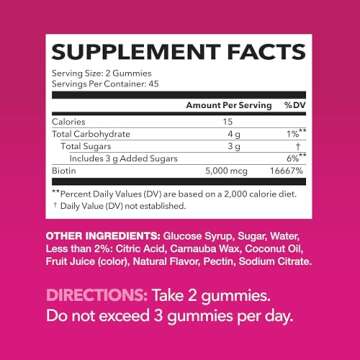 5000mcg Biotin Gummies for Hair, Skin and Nails - Vegan Supplement for Women and Men - GLP-1 Nutriti...