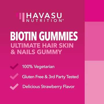 5000mcg Biotin Gummies for Hair, Skin and Nails - Vegan Supplement for Women and Men - GLP-1 Nutritional Support to Promote Lucious Locks and Radiant Skin - Vitamin B7 - Strawberry Flavor, 90 count