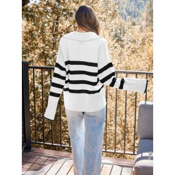 LILLUSORY Women's Striped Oversized V Neck Sweater for Fall
