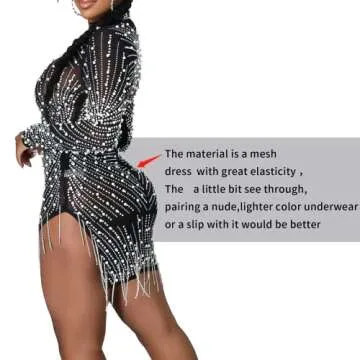 Ranfare Birthday Dress for Women Long Sleeve Rhinestone Dress Nightclub Dress Party Dresses Type A (...