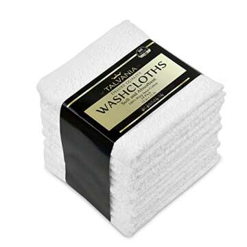 TALVANIA White Cotton Washcloths - Pack of 24 - Super Absorbent Bathroom Face Towels - 12" x12” Te...