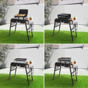 Yukon Glory™ Universal Portable Grill Table/Flat Top Grill Griddles Stand with Built in Grill Caddy - Designed to Fit Tabletop Blackstone Griddle & Many Others - Outdoor Cooking Camping & Tailgating