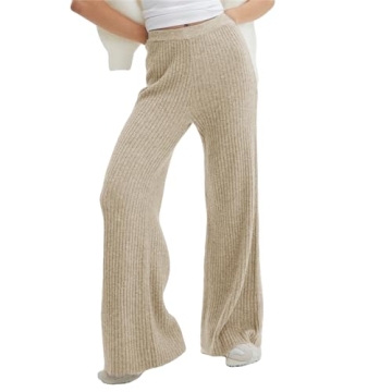 Roiysan Women Casual Ribbed Knit Pants - Chic Elastic Wide Leg Style