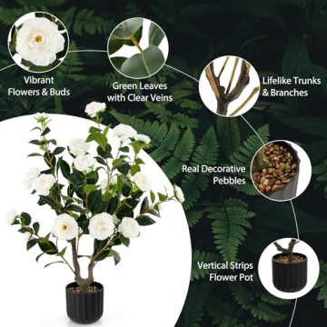 Lifelike 38" Artificial Camellia Tree Set with Cement Pot