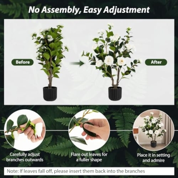 Lifelike 38" Artificial Camellia Tree Set with Cement Pot