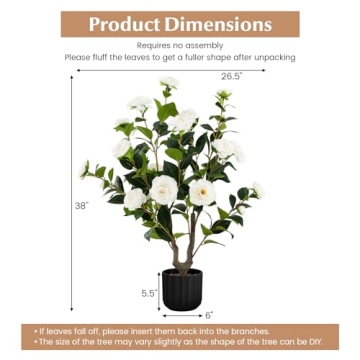 Lifelike 38" Artificial Camellia Tree Set with Cement Pot