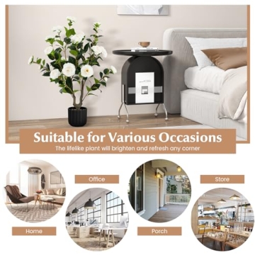 Lifelike 38" Artificial Camellia Tree Set with Cement Pot